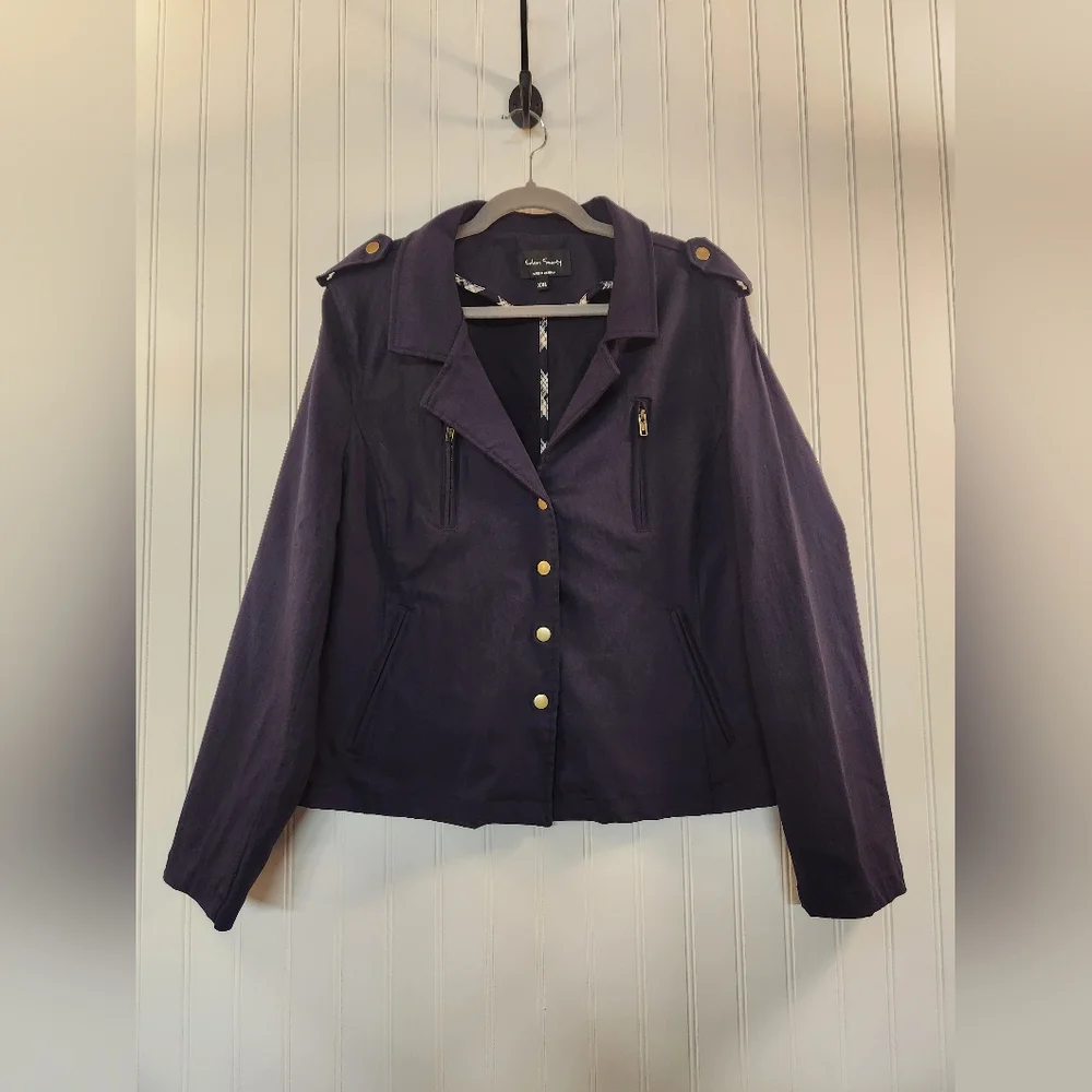 Eden Society Women's Navy Utility Jacket Size 2XL Pockets‎ Military Snap Buttons